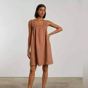 Everlane The Smocked Linen Dress Brown SizeS NWT